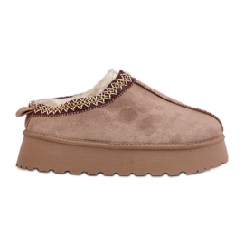 Platform Snow Boots With Embroidery, Dark Beige Tamilda