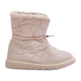 Women's Snow Boots With Drawstring Insulated With Fur, Sheepskin Light Beige Vamidra