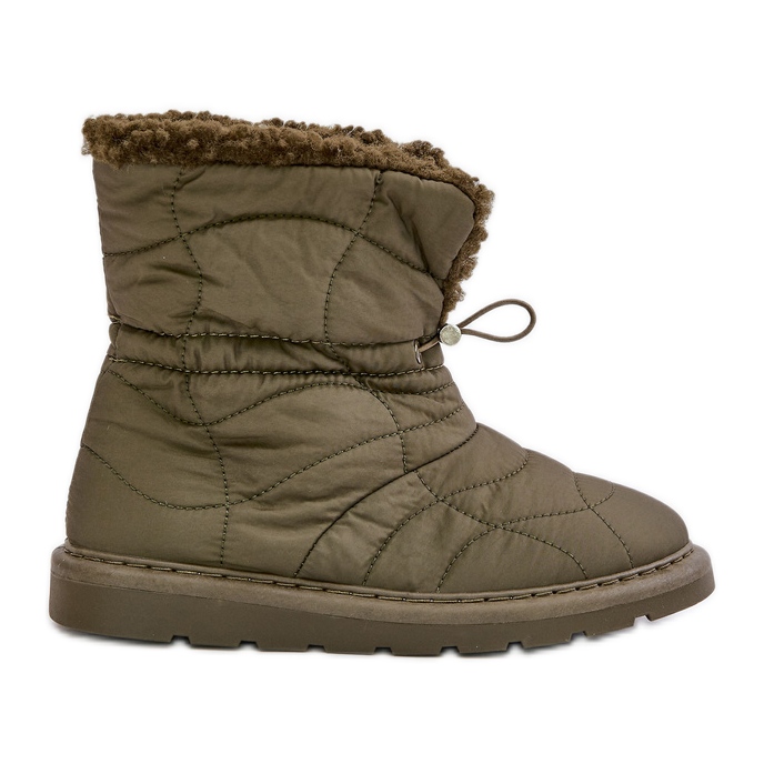 Women's Snow Boots With Drawstring Insulated With Fur Sheepskin Dark Green Vamidra