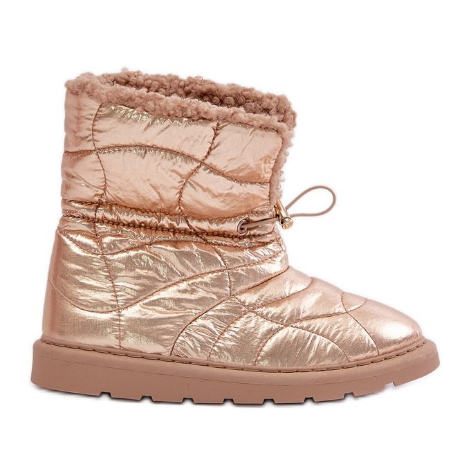Women's Snow Boots With Drawstring Insulated With Fur Sheepskin Pink Gold Vamidra golden