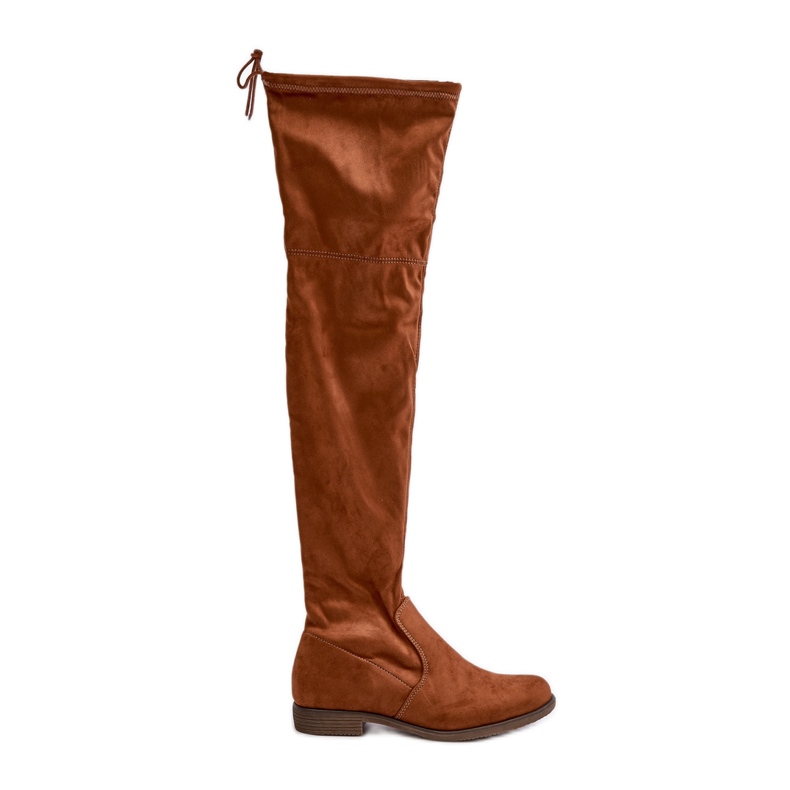 Over-the-knee flat-heeled boots made of eco-suede Camel Linnithia brown Over-the-knee flat-heeled boots made of eco-suede Camel Linnithia brown