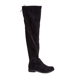 Over-the-knee flat-heeled boots made of eco-suede, Black Linnithia