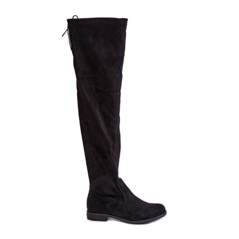 Over-the-knee flat-heeled boots made of eco-suede, Black Linnithia