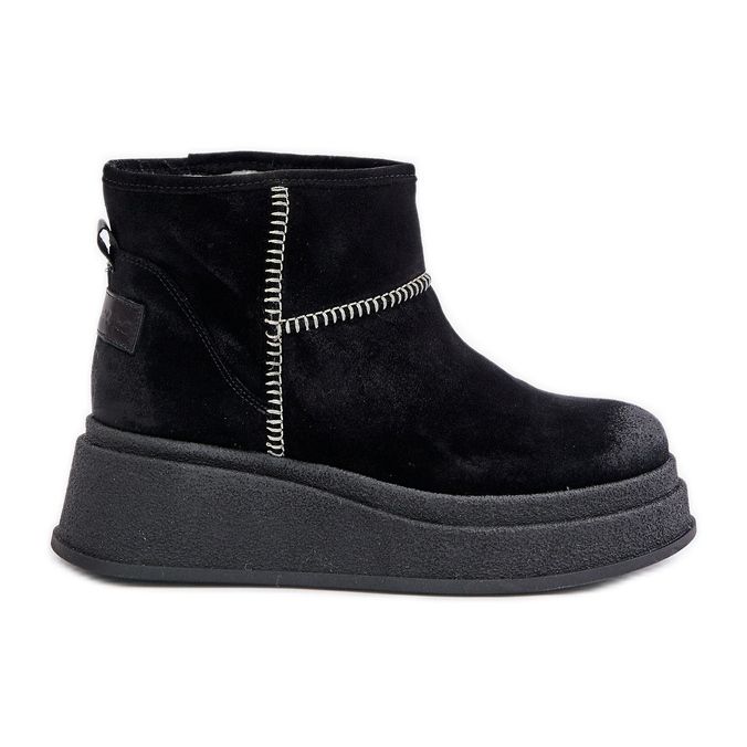 Leather Suede Snow Boots On Platform And Wedge Maciejka 06769-01 Black
