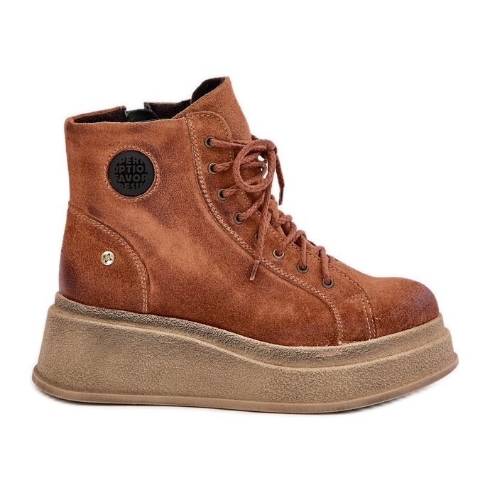 Suede Ankle Boots On A Massive Platform Maciejka 06309-29 Brown