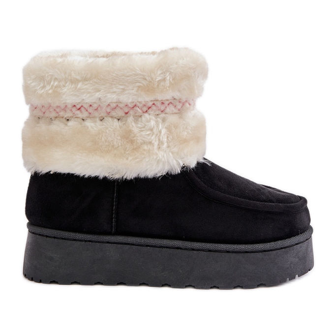 Women's Platform Snow Boots with Fur and Pattern, Black Deepanti