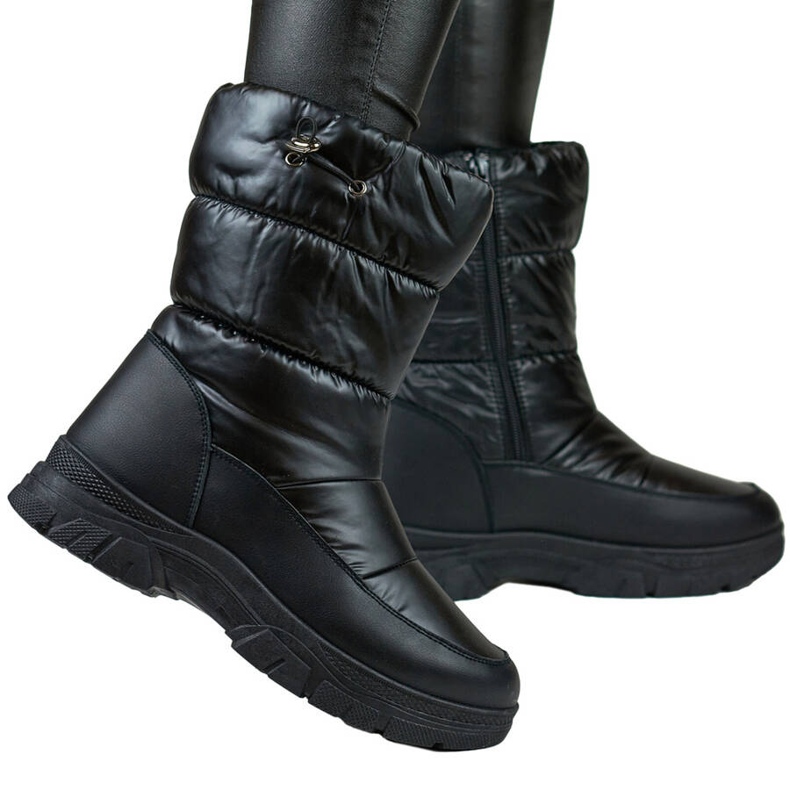 Women's high snow boots with cuff, black 3537B