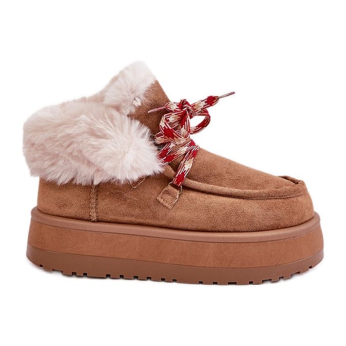 Women's Low Platform Snow Boots With Camel Neathren Fur brown