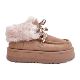 Women's Low Platform Snow Boots With Fur, Dark Beige Neathren