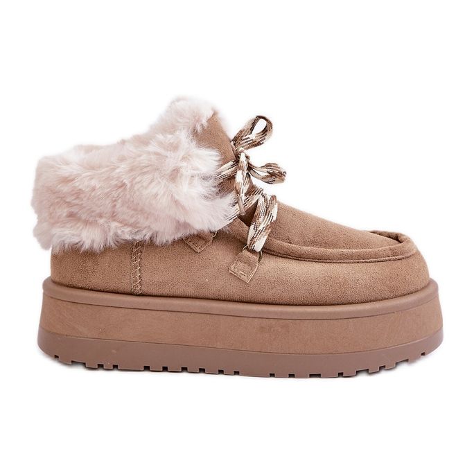 Women's Low Platform Snow Boots With Fur, Dark Beige Neathren Women's Low Platform Snow Boots With Fur, Dark Beige Neathren