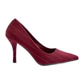 Burgundy Women's Striped Fabric High Heels Tifidra red