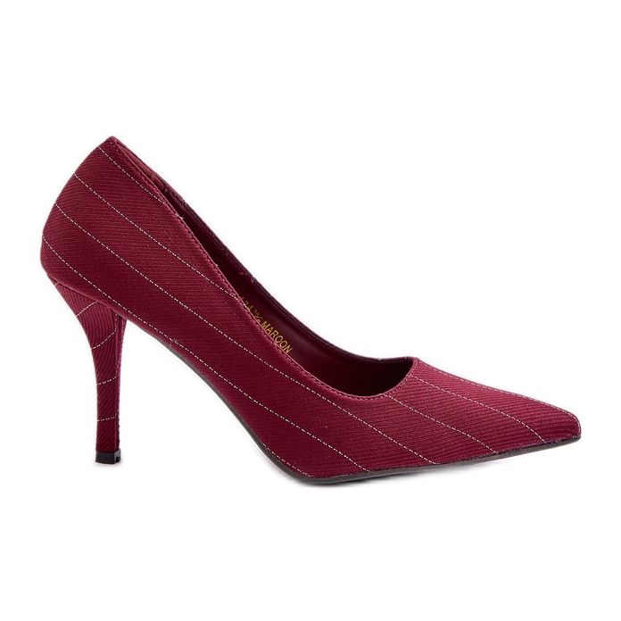 Burgundy Women's Striped Fabric High Heels Tifidra red