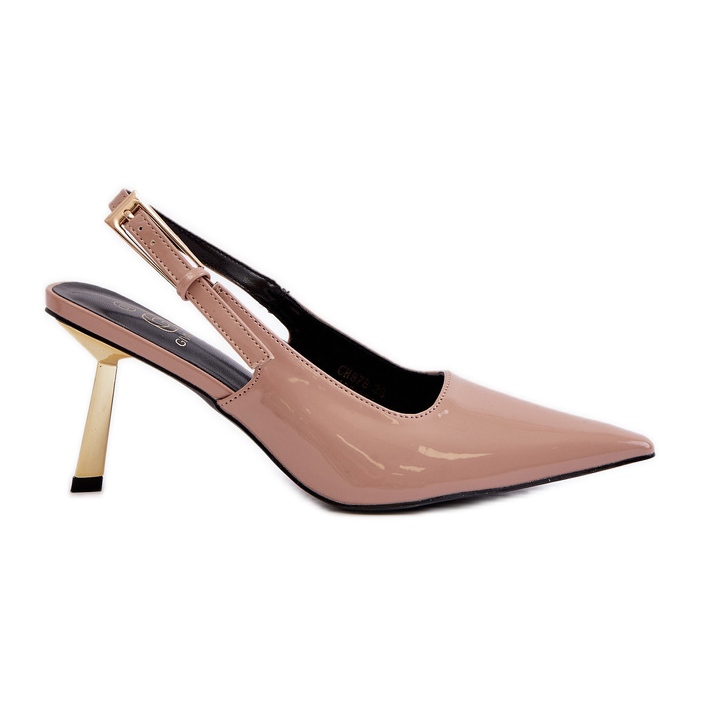 Patent high heels with an open heel, Beige Filona
