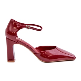 Burgundy Emindria patent eco leather pumps on a high heel red