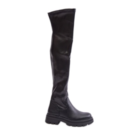 Eco Leather Over-the-Knee Boots with Flat Heels, Black Santira