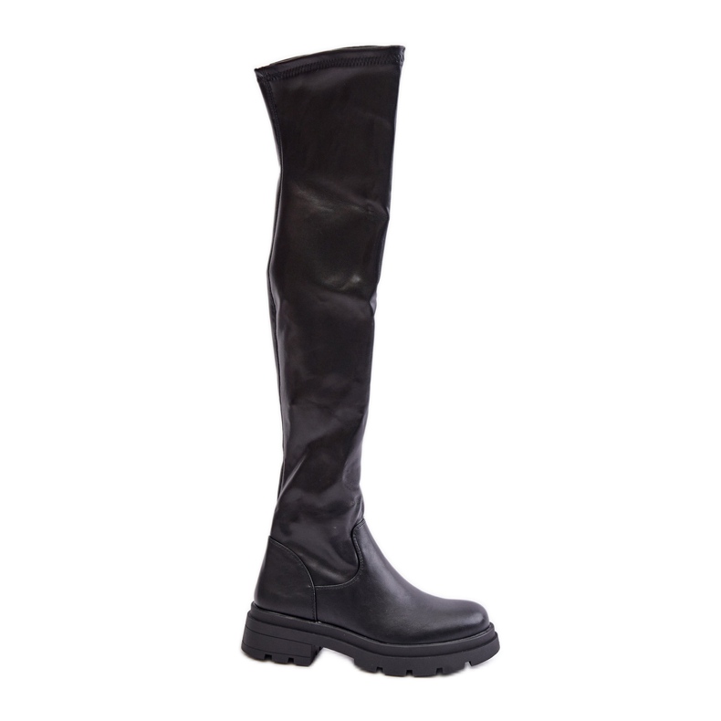 Eco Leather Over-the-Knee Boots with Flat Heels, Black Santira