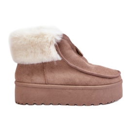 Women's Platform Snow Boots With Fur and Zipper, Dark Beige Filiala
