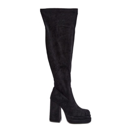 Over-the-knee boots with a high heel and platform, black Nadelian
