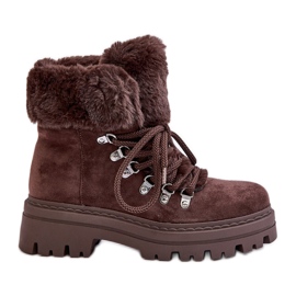 Women's Lace-up Trappers With Fur, Dark Brown Vaminia