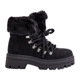 Women's Lace-up Trappers With Fur, Black Vaminia