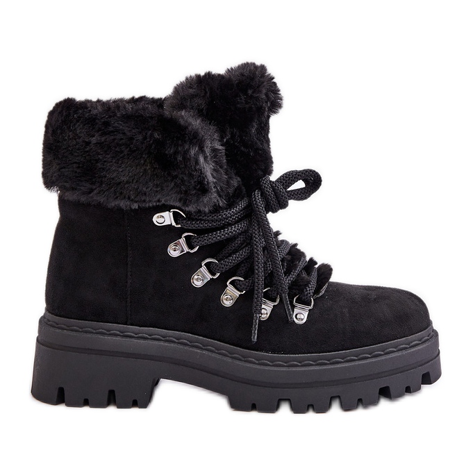 Women's Lace-up Trappers With Fur, Black Vaminia
