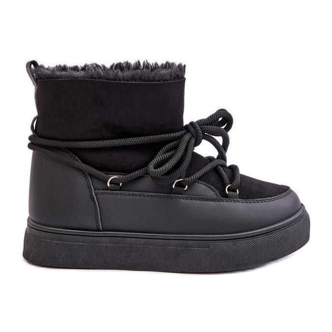 Women's Platform Snow Boots With Fur Lining, Black Aziara