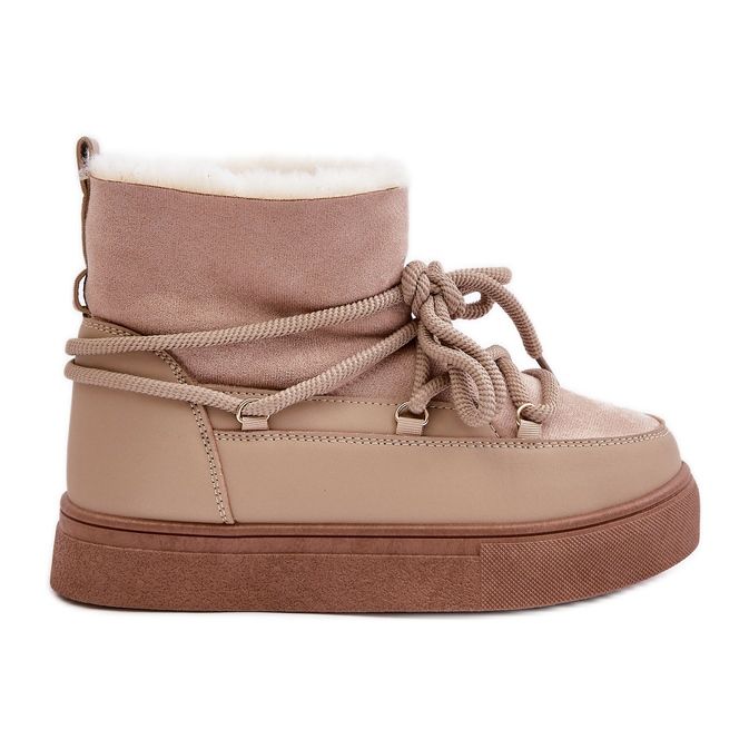 Women's Platform Snow Boots Lined with Fur, Beige Aziara