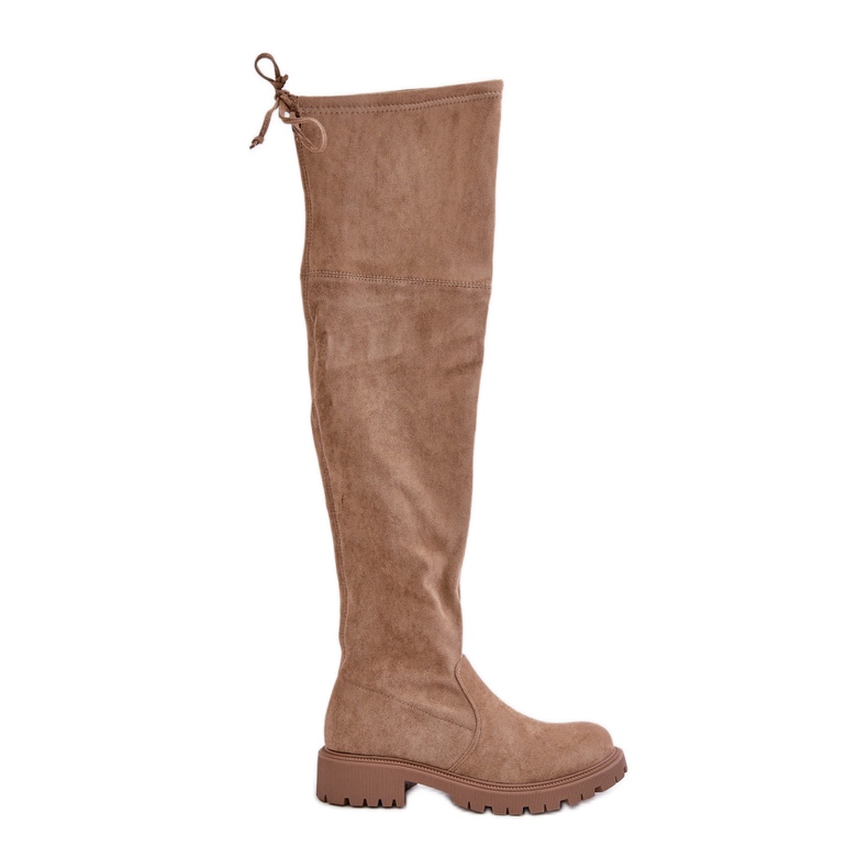 Over-the-knee boots with a flat heel made of eco-suede, Beige Arkelia