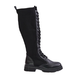 Black Vamilena Lace-up Boots With Elastic Upper Black Vamilena Lace-up Boots With Elastic Upper