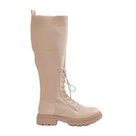 Beige Iranel Slip-On Boots With Sock Upper