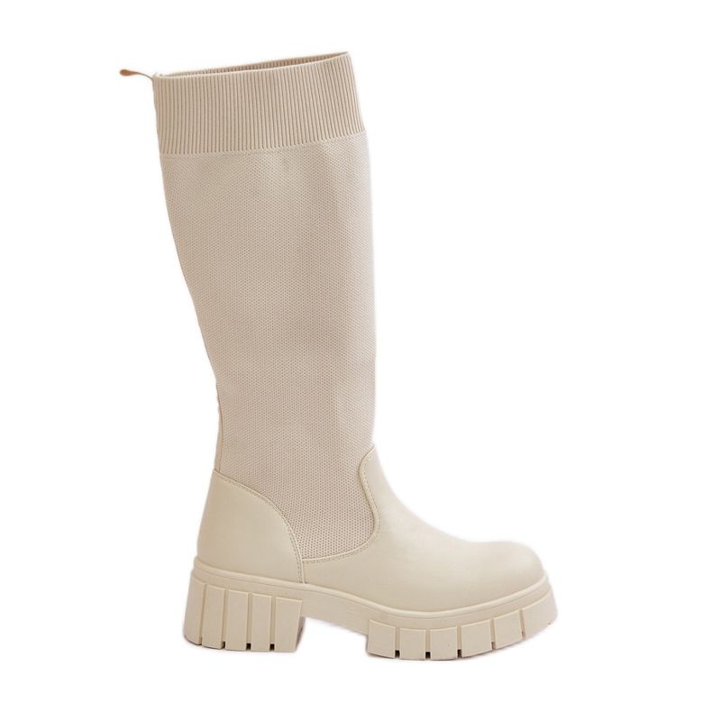 Light beige Mesidra Mesidra boots with a flexible upper and a flat heel