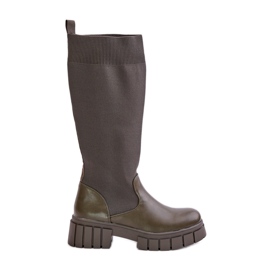 Boots with a flexible upper and a flat heel, dark green Mesidra