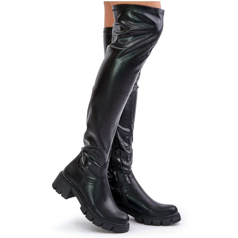 Over-the-knee boots with a flat heel made of eco-leather Mesiga black
