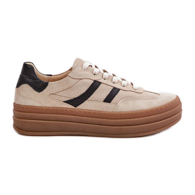 Zazoo N1176 Suede Sneakers on the Platform, Beige