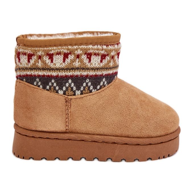 Children's Slip-On Snow Boots With Patterned Insert, Insulated With Camel Mirirae Fur beige