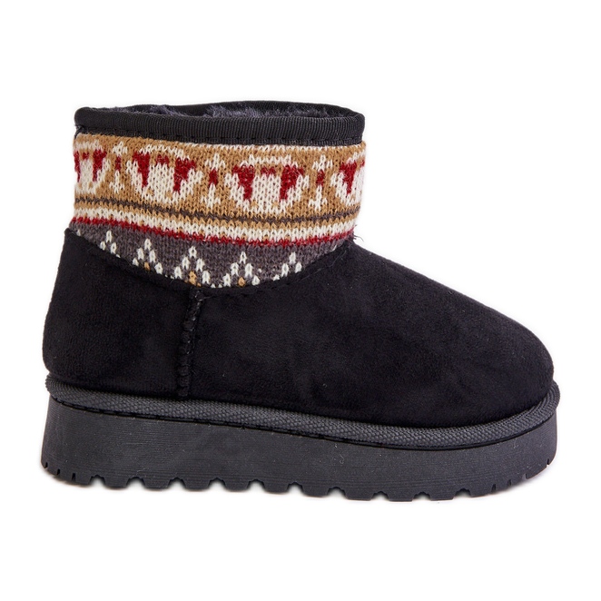 Children's Slip-On Snow Boots With a Pattern, Lined with Fur, Black Mirirae