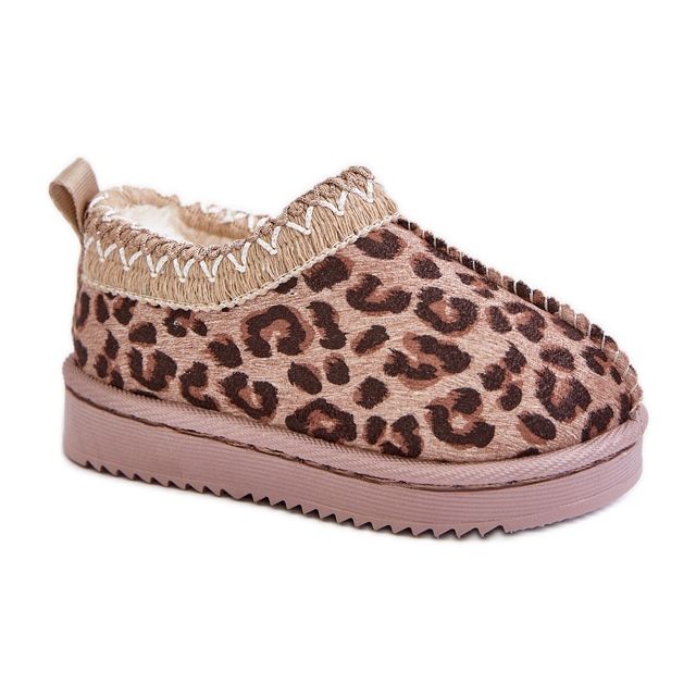 Children's Snow Boots with Leopard Pattern on the Platform, Warm with Fur, Brown Vilabria beige