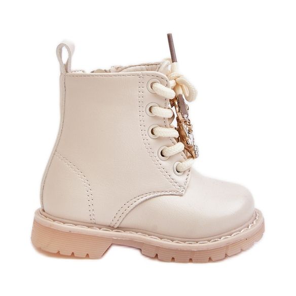 Insulated children's ankle boots with a teddy bear and a zipper, Beige Enchanta