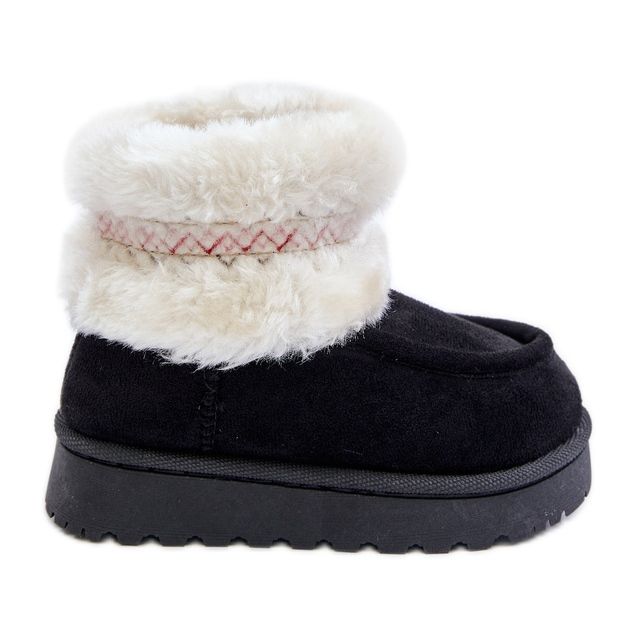 Children's snow boots with fur and pattern, Black Melefia
