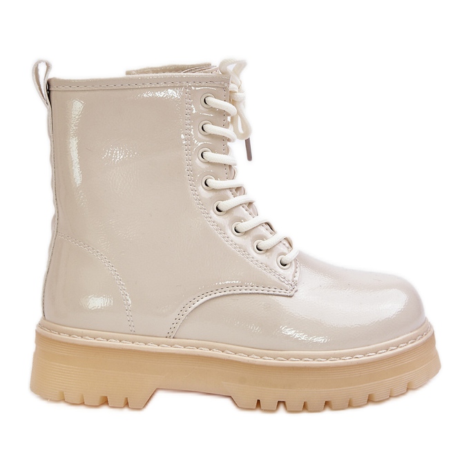 Girls' Insulated Patent Boots with a Zipper, Beige Novita
