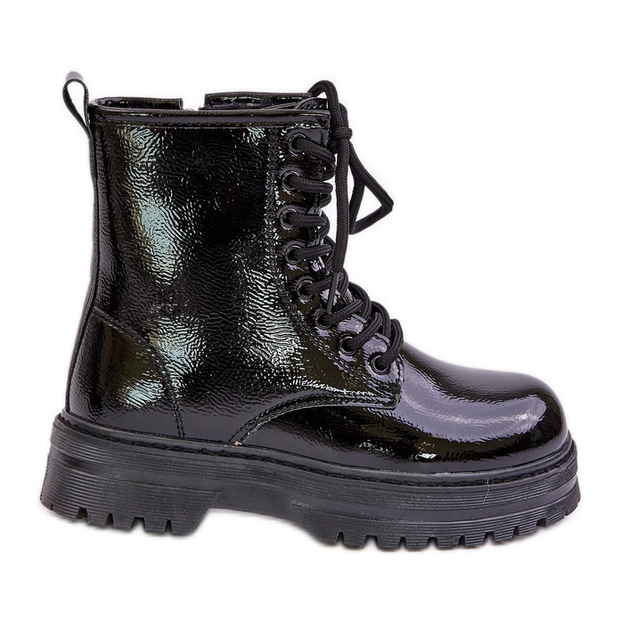 Girls' Insulated Patent Boots With Zipper Black Novita