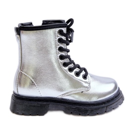 Girls' Insulated Boots, Patent Silver, with a Zipper, Novita
