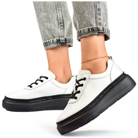 Goodin Women's leather sneakers with a black platform sole, white GD-XF-120A-W