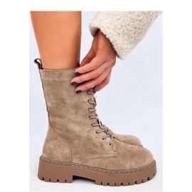 Centro Khakisuede lace-up boots with bow tie - Inello beige