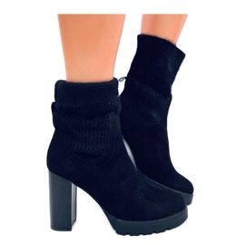 High-heeled ankle boots with elastic cuff black High-heeled ankle boots with elastic cuff black