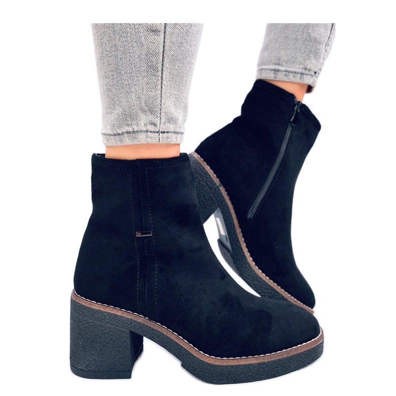Black stable heel ankle boots