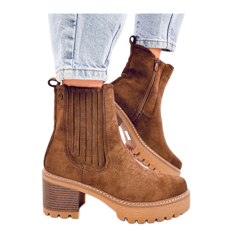 Chelsea boots with high heels brown