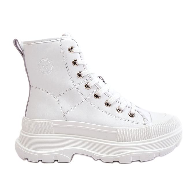 Leather insulated women's sneakers on the massive platform Big Star OO274A598 White Leather insulated women's sneakers on the massive platform Big Star OO274A598 White