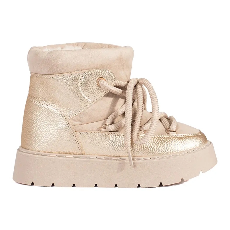 Women's light beige lace-up snow boots with a thick sole