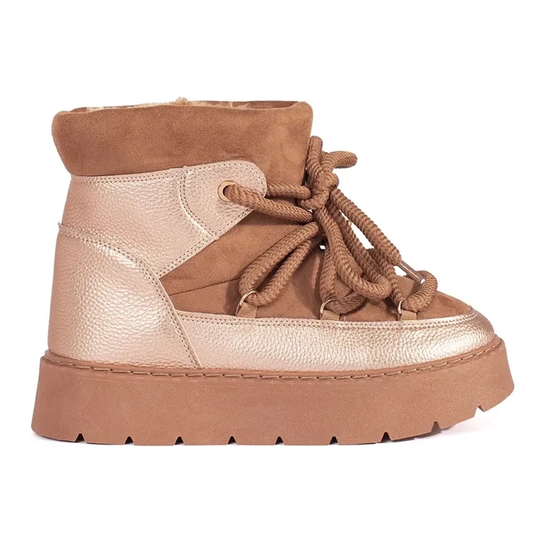 Women's brown lace-up snow boots with a thick sole